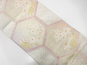 佐賀錦亀甲に牡丹・菊模様織出し袋帯